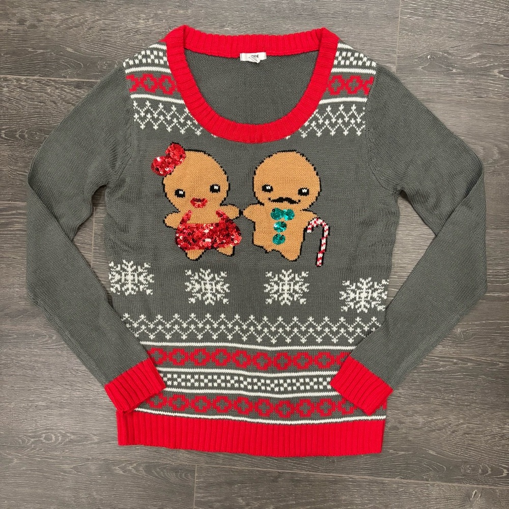 Ardene Gray and Red Gingerbread Sweater